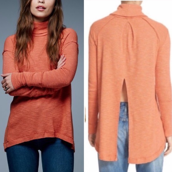 Free People Sweaters - Free People We The Free Split Back Turtleneck in Orange
